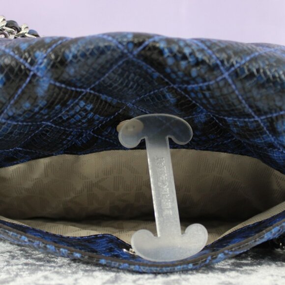 Michael Kors Quilted Snake-Embossed Shoulder Bag Blue Black Chain Strap NWOT - Picture 12 of 14